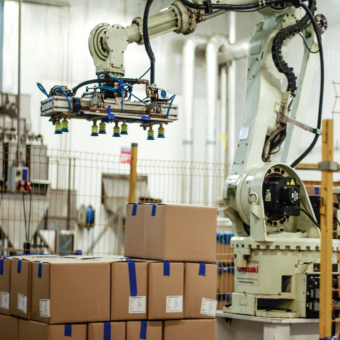 Robot palletizer stacking boxes